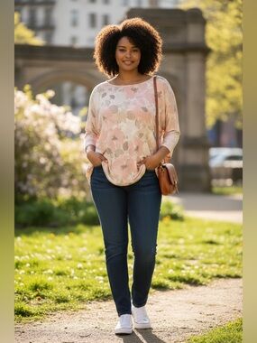 Ruby Rd Pink Ribbed 3/4 Sleeve Tunic
